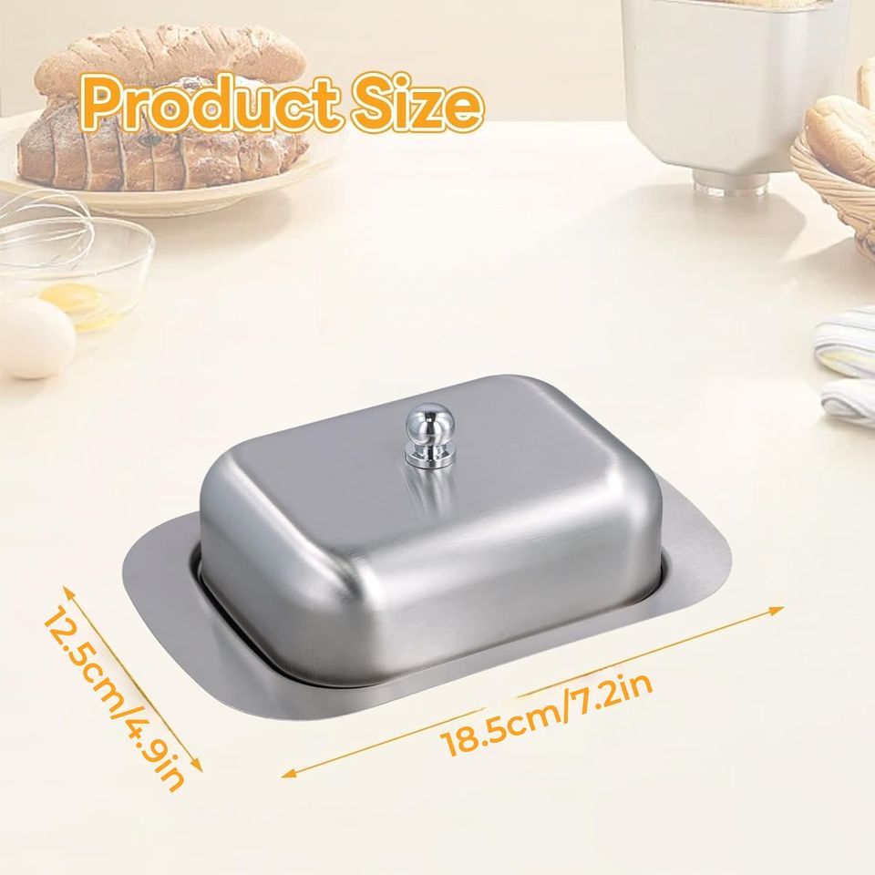 Durable Modern Luxury Eco-Friendly Cheese Storage Container Stainless Steel Butter Dish with Lid for Kitchen Food Storage