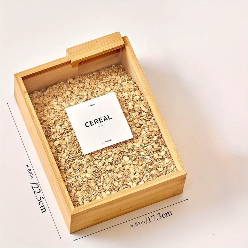 Bamboo Food Storage Box - Transparent Glass Container for Kitchen Organization