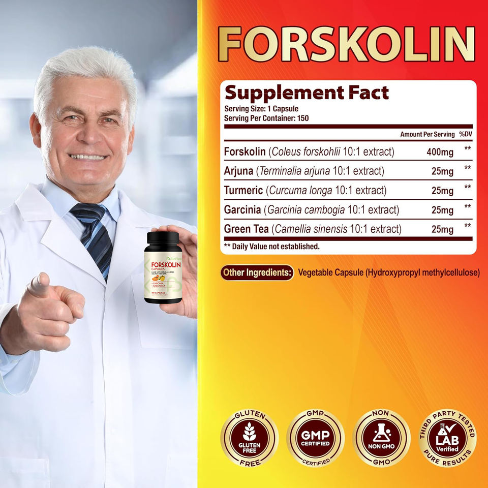 BioFlex Custom 5-in-1 Forskolin Herbal Slimming Capsules with Garcinia Cambogia and Green Tea for Weight Control