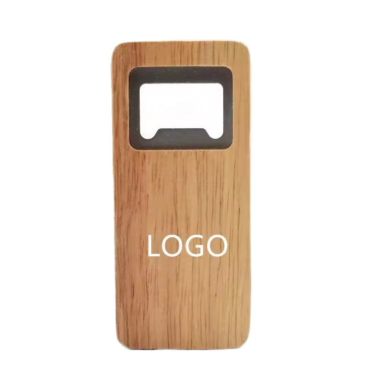 Rectangular Wood Flat Bottle Opener with Laser Engraved Design