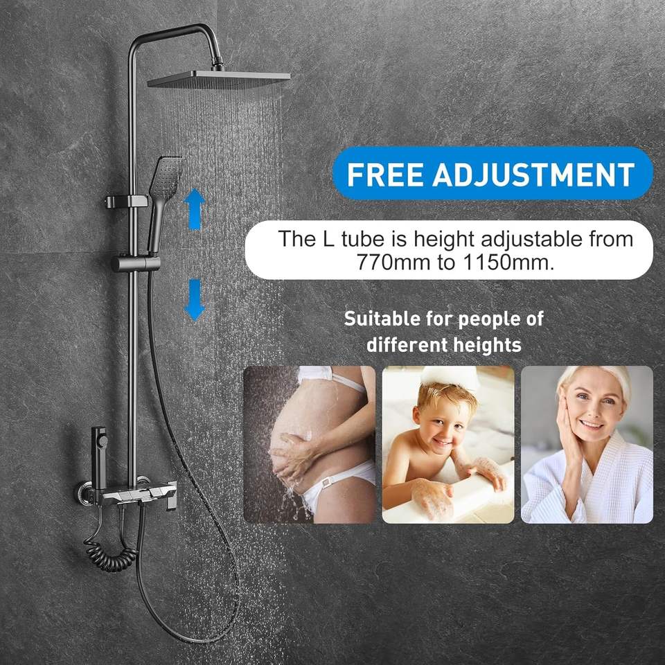 Intelligent Bathroom Aluminum Rainwater Shower System with 4 Functions Cold and Hot Stream Faucet Set