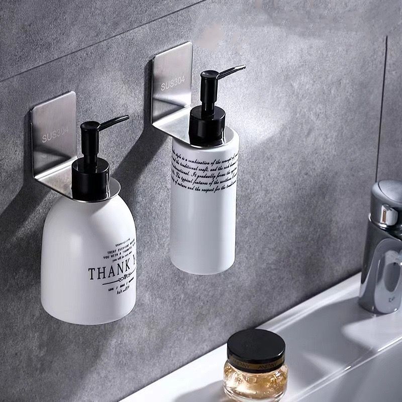 Stainless Steel Non-Drilling Wall Mount Shampoo Bottle Dispenser Holder Adhesive Bottle Holder for Soap Dispenser