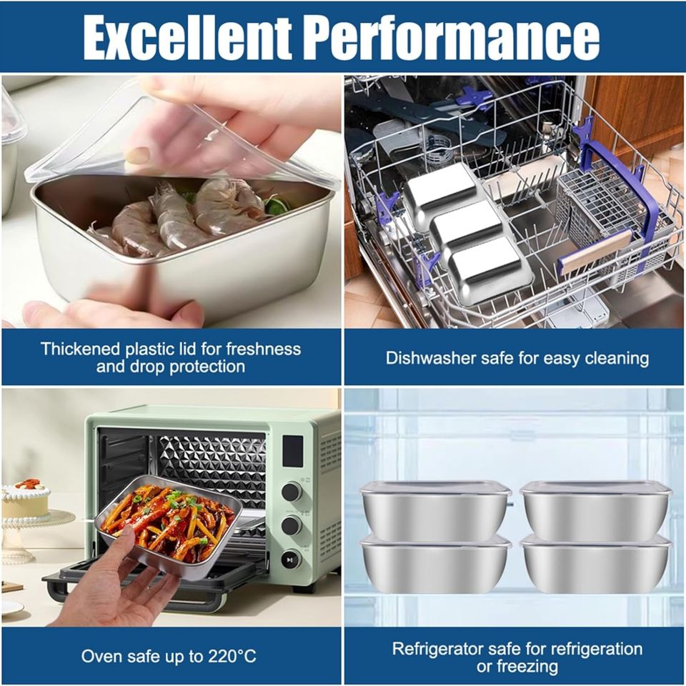 Stainless Steel Leak-Proof Lunch Box Set for Camping, Picnics & School with Stackable Reusable Containers and Lids