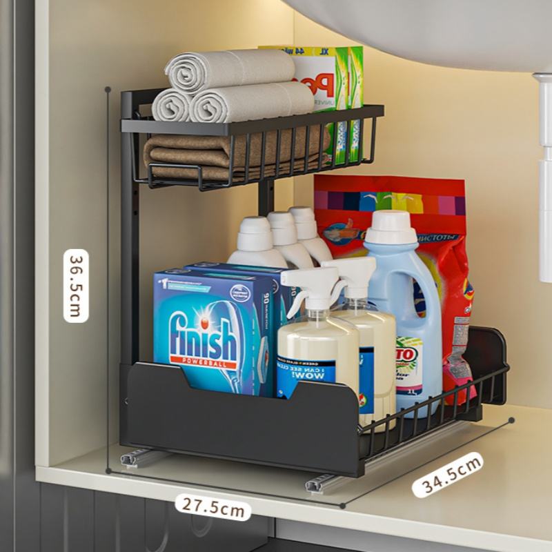 2-Tier Non-Perforated Metal Spice Rack Organizer Stand Storage Box for Kitchen Bathroom Pull-Out Spice Storage