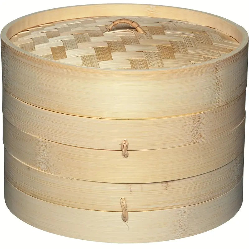 Bamboo Steam Basket 2-Tier Eco-Friendly Steamer for Cooking and Serving with Lid