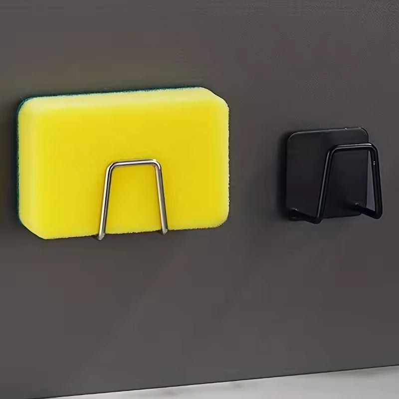 Stainless Steel Kitchen Sink Sponge Rack - Self-Adhesive Drainage Drying Rack - Wall-Mounted Multi-Purpose Storage Hooks