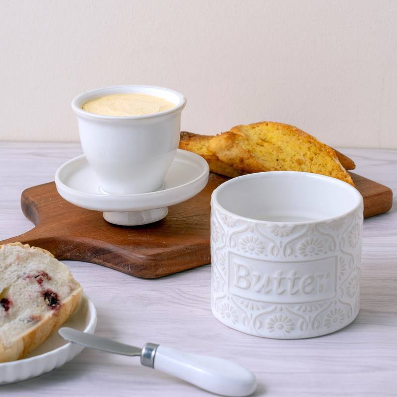 Keramik French Butter Dish with Lid for Countertop, Butter Keeper with Water Line for Fresh Spreadable Butter