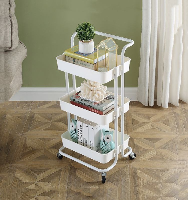 3-Tier Plastic Rolling Cart Household and Kitchen Snack Small Food Cart