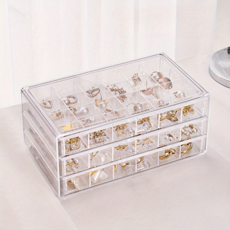 Modern Transparent Jewelry Storage Box with Drawers for Rings Earrings Necklaces Large Capacity Acrylic Organizer 72 Compartments
