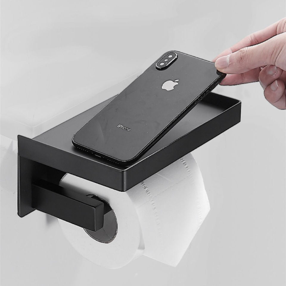 Bathroom Toilet Paper Holder with Phone Shelf Wall Mount