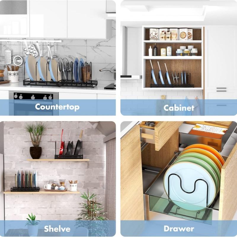 Adjustable Pot and Pan Organizer Rack for Kitchen Countertop