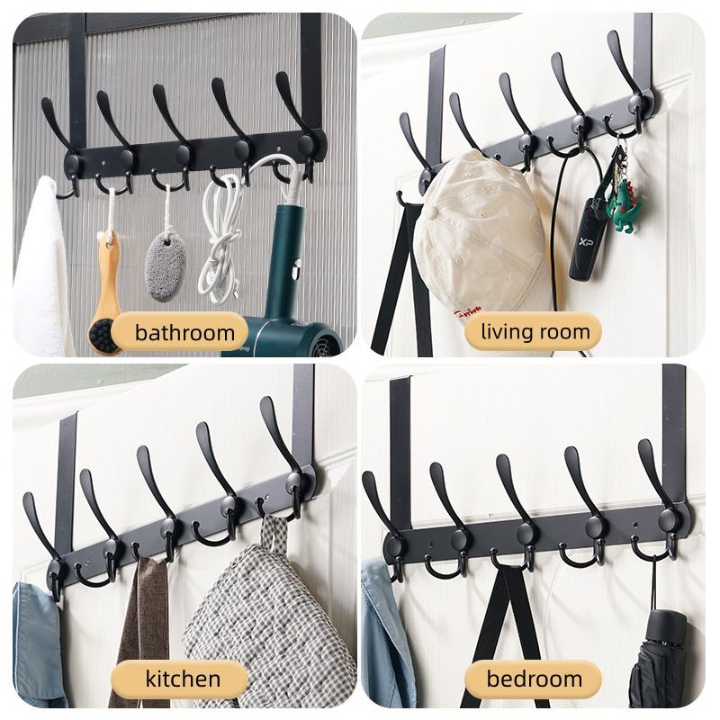 Stainless Steel Door Back Hook Coat Hat Rack Multipurpose Damage-Free 5-Hook Bedroom Organizer