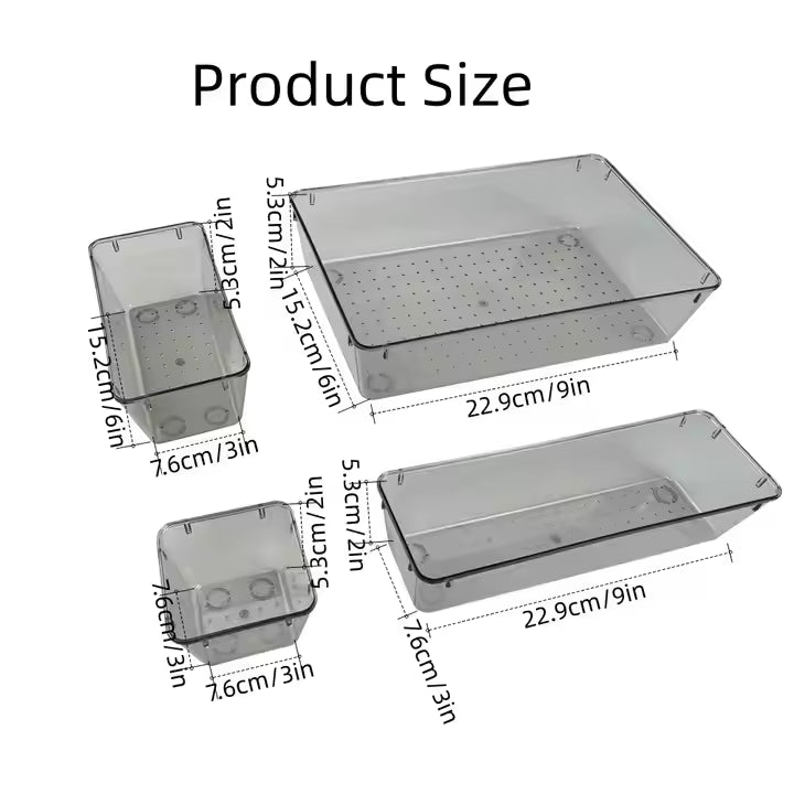 Clear Multi-Color Plastic Drawer Organizer - 4 Sizes