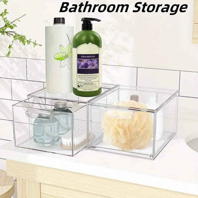 Stackable Clear Plastic Drawer Organizer for Bathroom/Kitchen/Sink Area, Multipurpose Cosmetic Organizer with Drawer