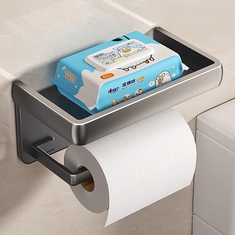 Self-Adhesive Toilet Paper Holder with Phone Shelf