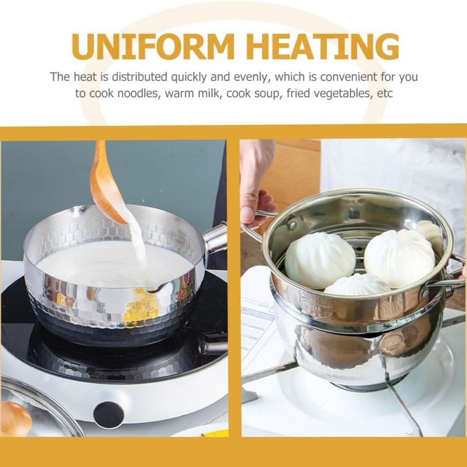 Japanese Style Stainless Steel Flat Bottom Household Food Pot with Wooden Handle for Milk Pan and Soup Pots