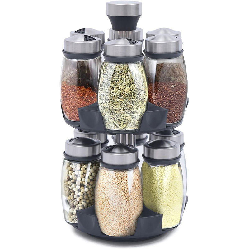 Multifunctional Rotating Kitchen Spice Rack with 6 Spice Jars Set for Home/Dorm/Restaurant