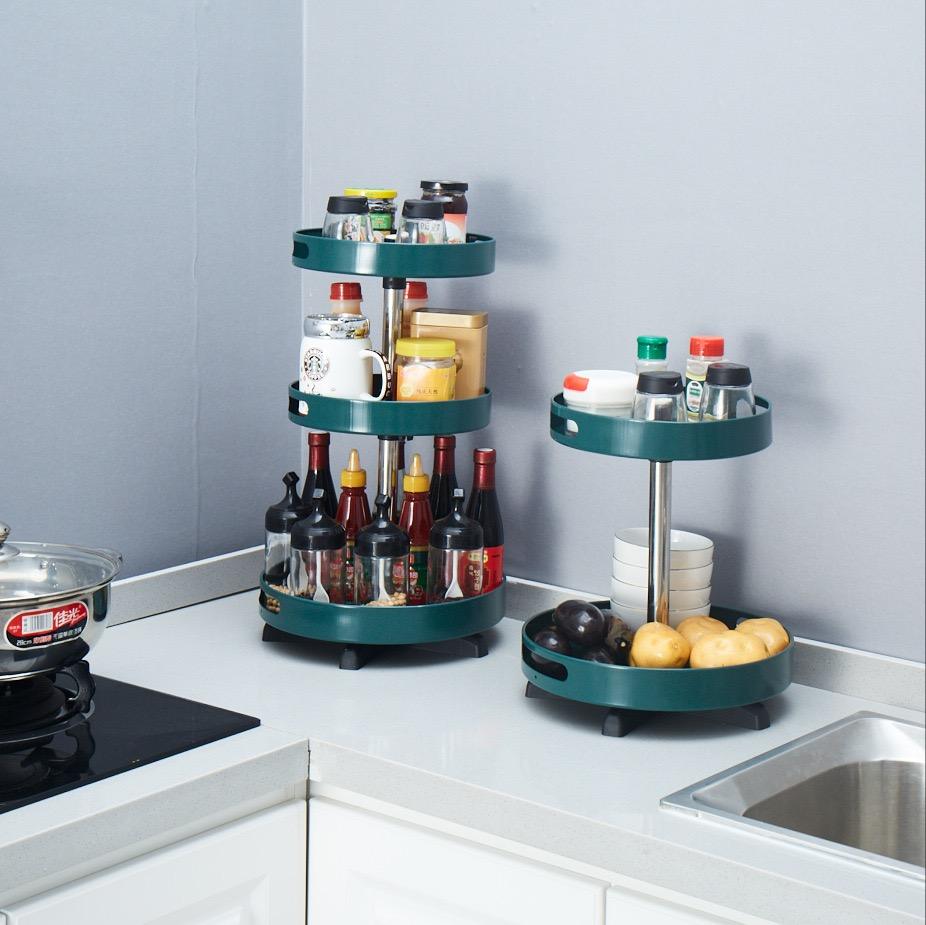 Metal Rotating Spice Rack Kitchen Organizer for Countertop Refrigerator Cabinet Plate Turntable