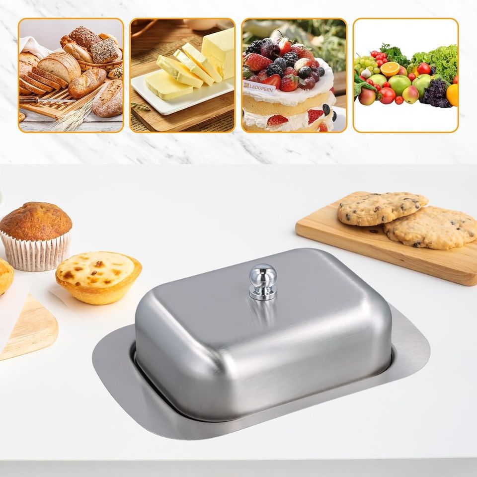Durable Modern Luxury Eco-Friendly Cheese Storage Container Stainless Steel Butter Dish with Lid for Kitchen Food Storage