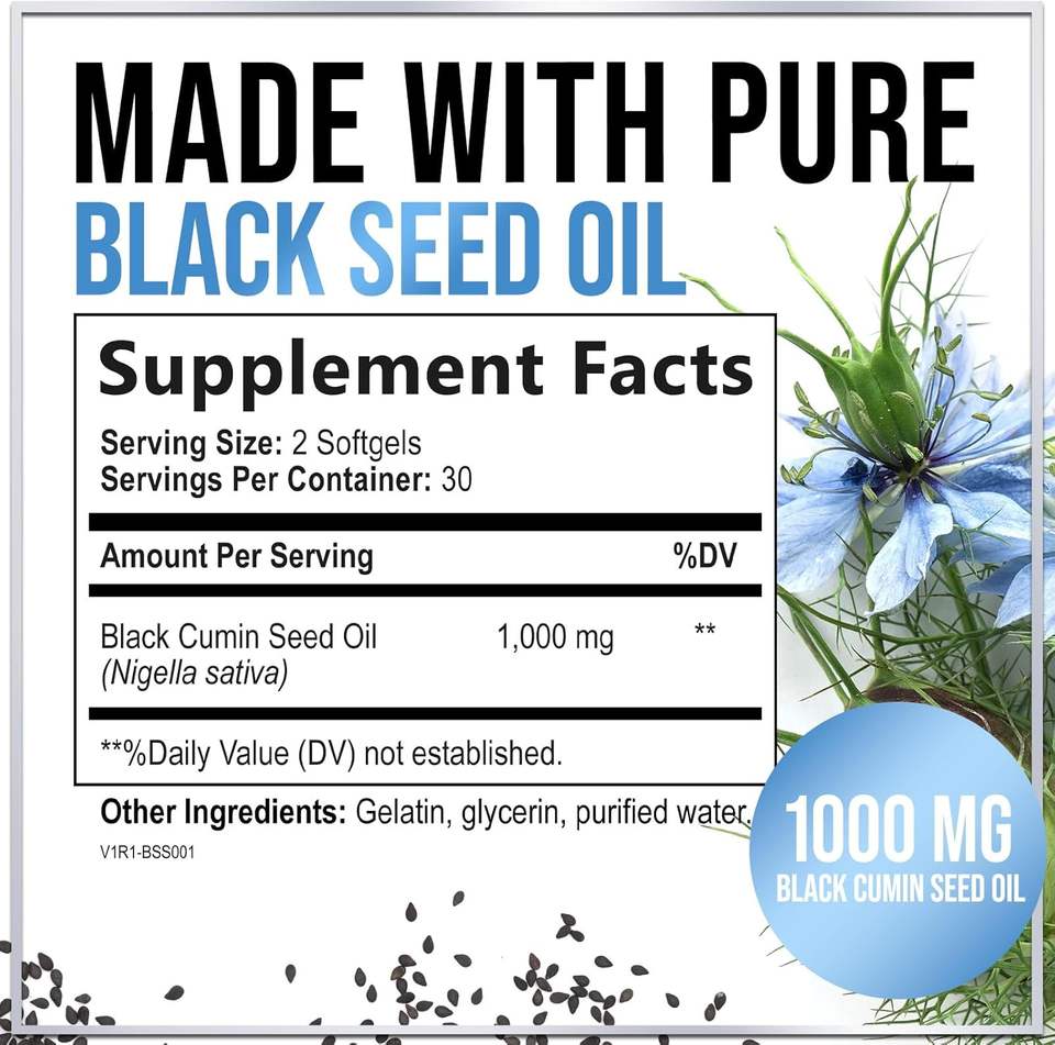 BioFlex Halal-Certified Extra Strength Black Seed Oil Softgels 60 Softgels 1000mg for Adults