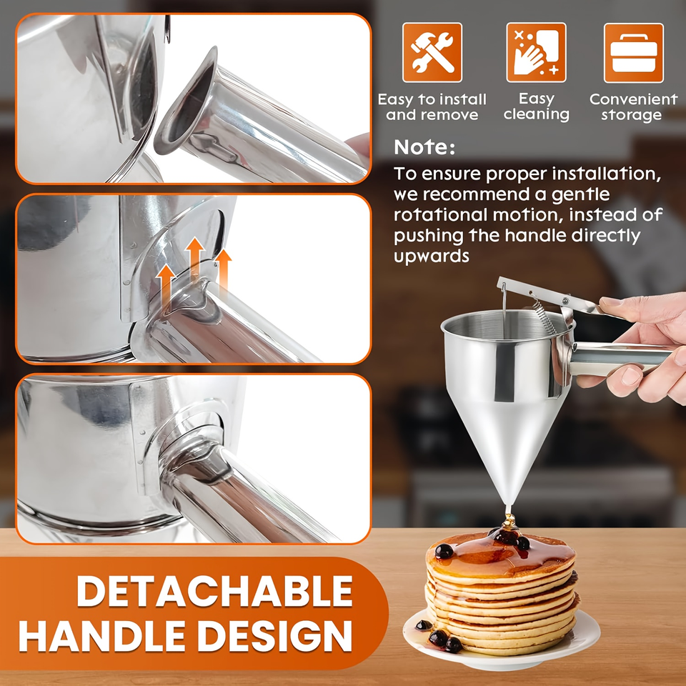 Manual Dough Funnel Set for Kitchen, Dough Dispenser 600/1200 ml, Stainless Steel Funnel Holder, Dishwasher Safe, for Dessert Preparation