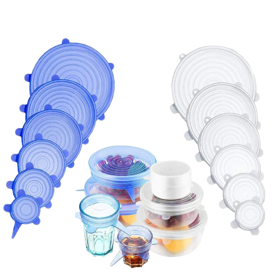 Silicone Stretch Crisper Lids Reusable Bowls Durable Food Storage Silicone Lid, 6 Sizes for Most Containers