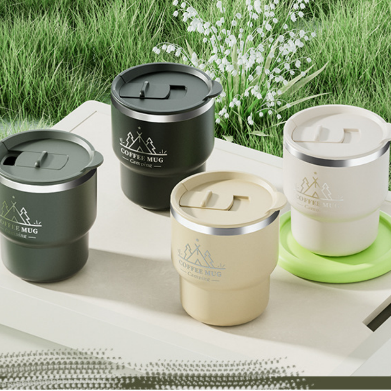 Portable Double-Walled Anti-Scald Coffee/Water Cup with Lid for Home and Camping, for Direct Drinking