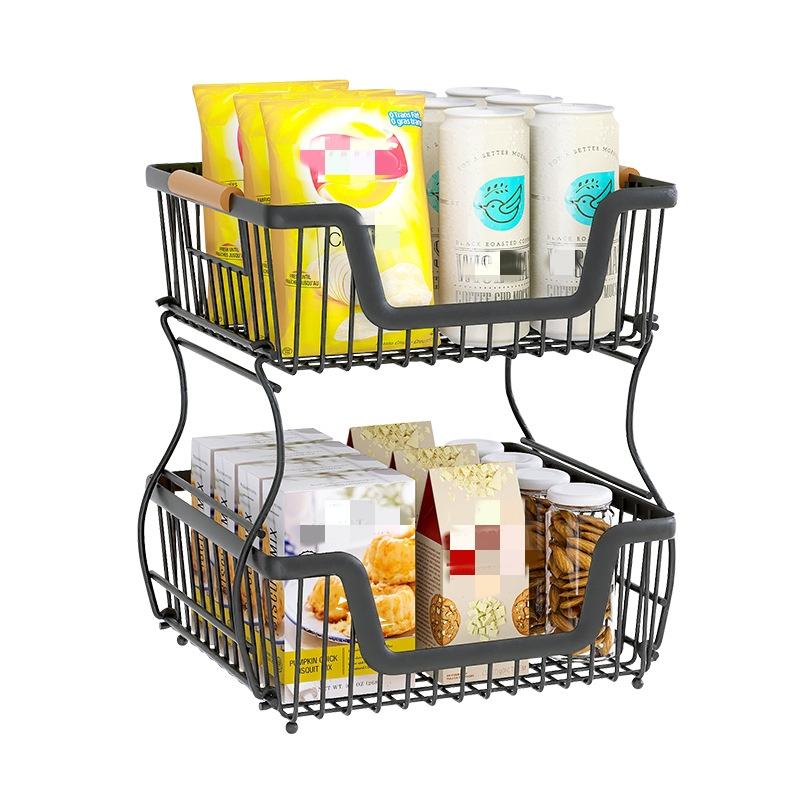 2-Tier Kitchen Shelf with Carbon Steel Baskets and Cabinet Rack