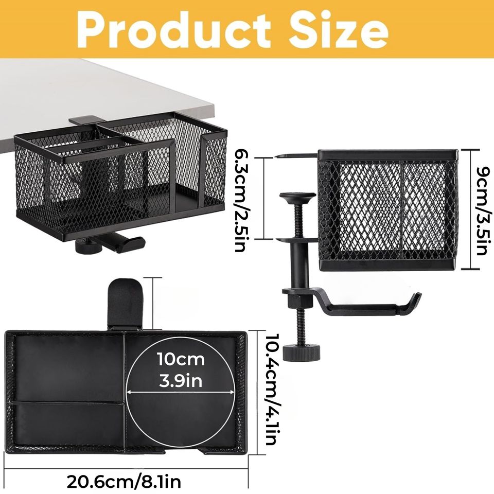 360° Rotating Headphone Stand Under Desk with Detachable Storage Box for Cup and Pen Holder and Drink Holder Desk Accessory