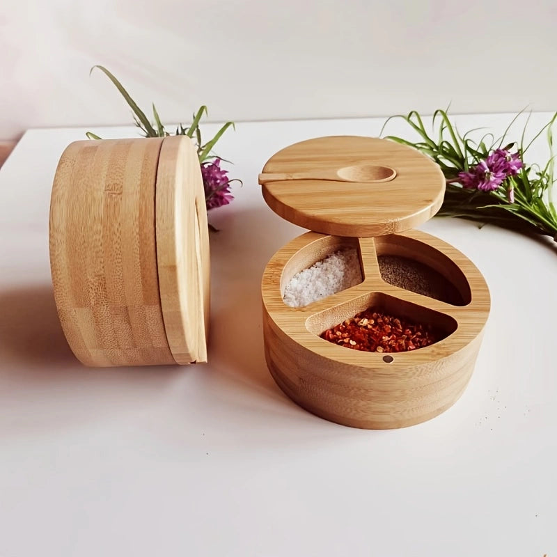 Hot Sale 3 Grid Rotating Wooden Kitchen Spice Boxes Magnetic Spice Containers Spice Storage Box Glass