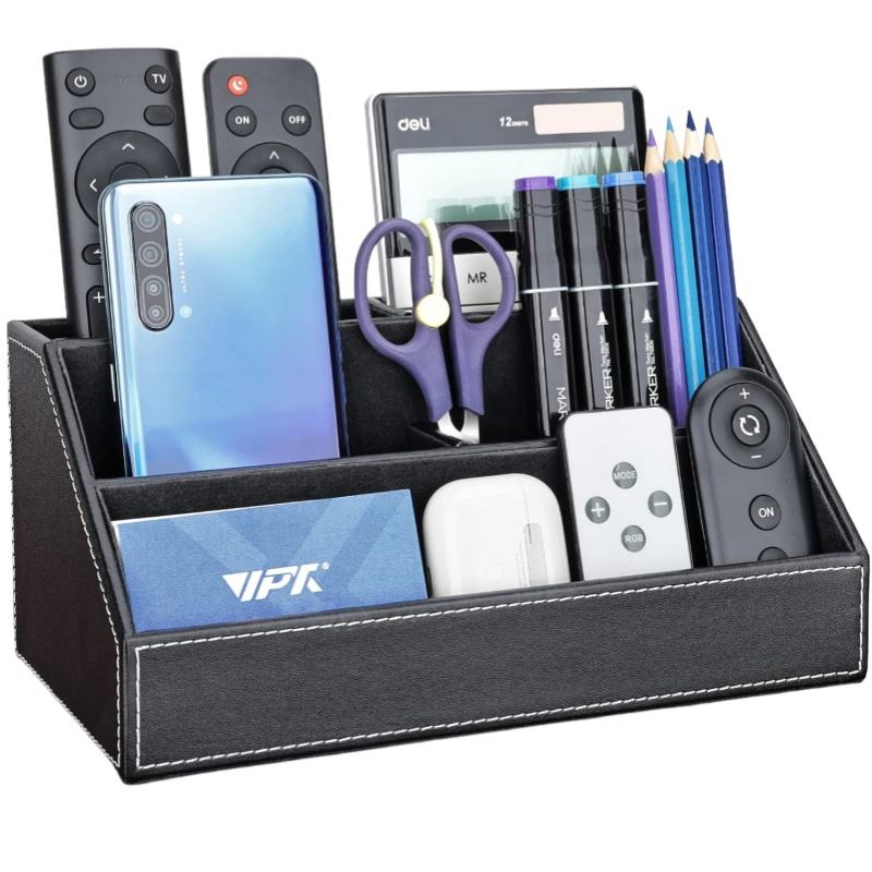 Multifunctional Student Desktop Pen Holder in Japanese and Korean Style Creative Leather Stationery Storage Box with Containers