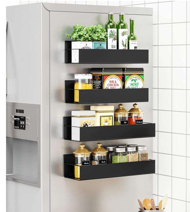 Moveable Multifunctional Magnetic Spice Rack Refrigerator Side Shelf for Jar Seasoning Space Saving Kitchen Organizer