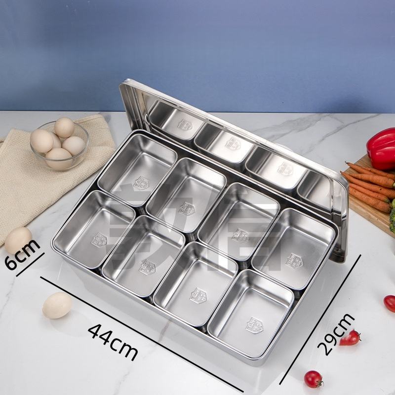 Stainless Steel Divided Serving Tray with Lid and 6 Removable Compartments