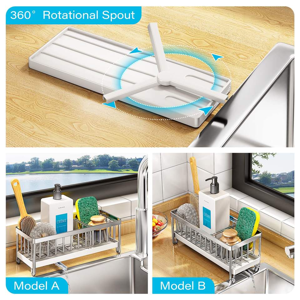 Kitchen Sink Caddy Stainless Steel Sponge Holder for Sink Countertop Brush Organizer