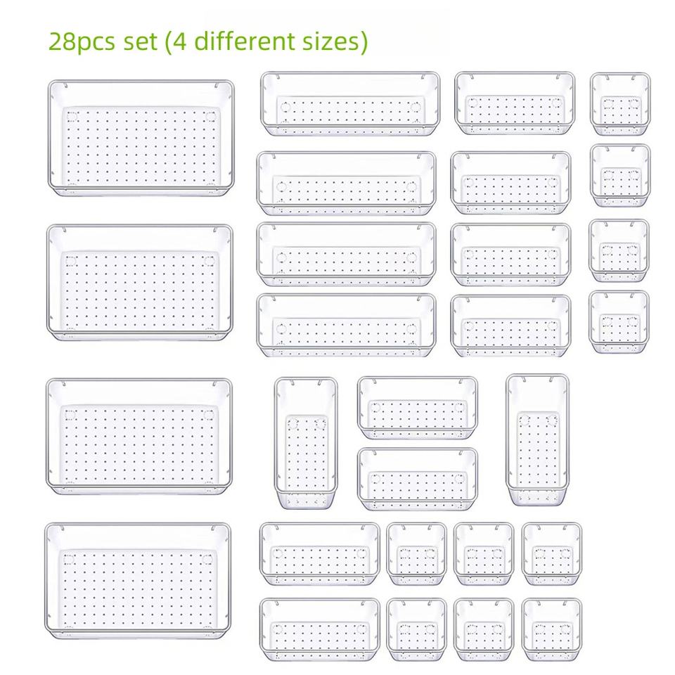Refrigerator Organizer Set with 7/13/28 Pieces, Reusable Drawer, Cabinet, and Shelf Dividers for Fridge