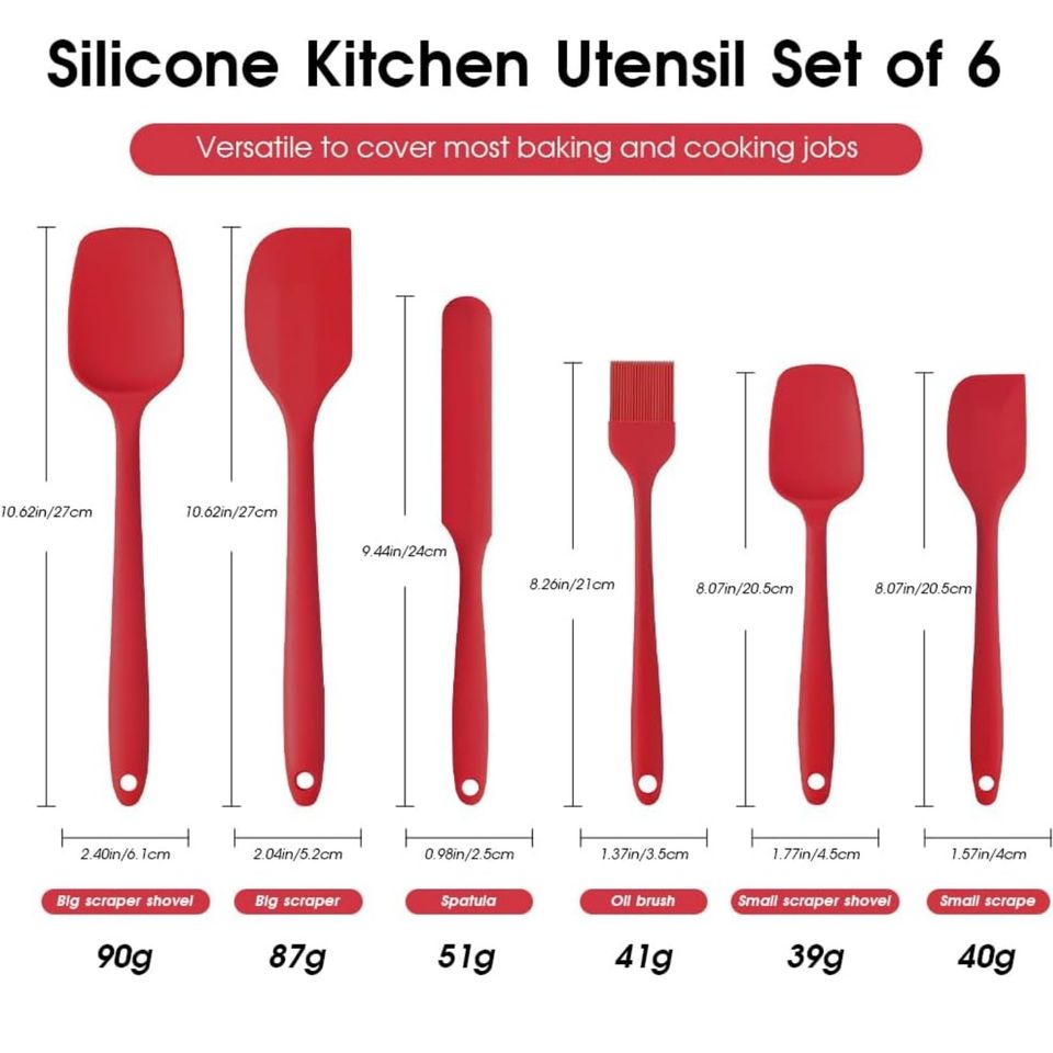 Heat-Resistant Silicone Spatula Set, 6 Pieces - Non-Stick Cooking Utensils Safe for Baking, Cooking, and Mixing