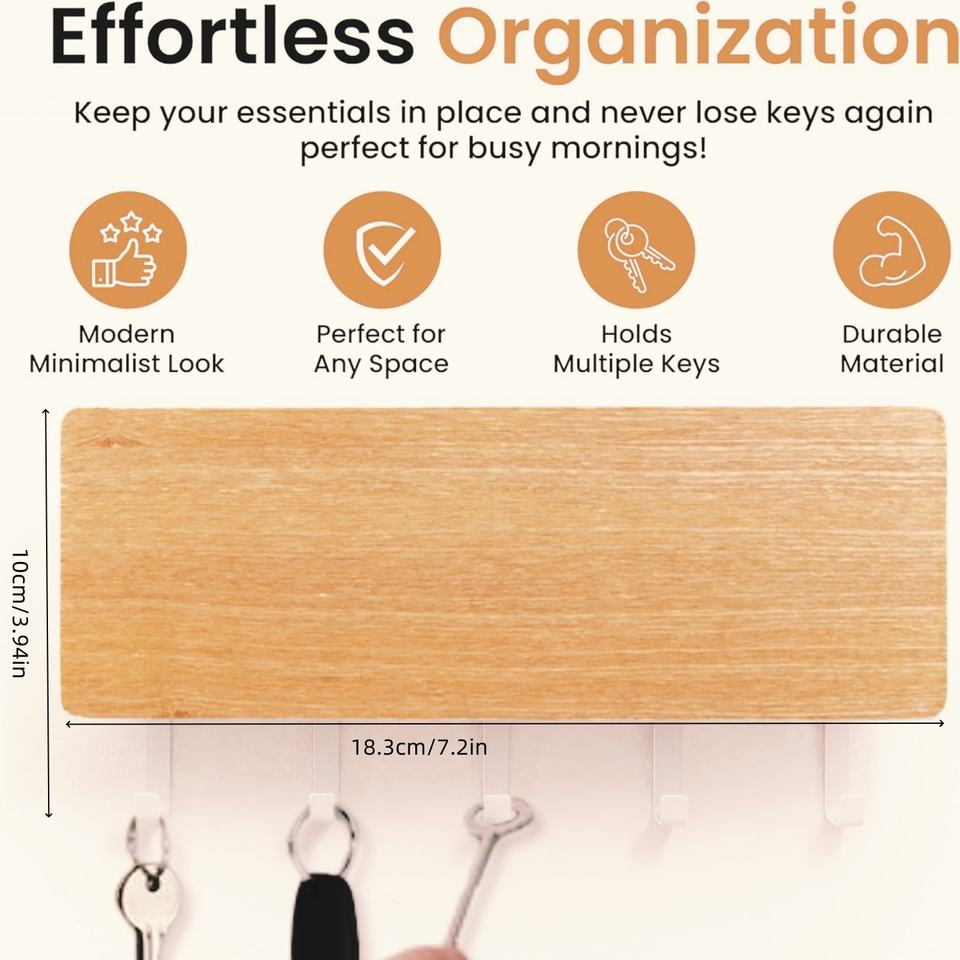 Key Holder Wall Mount with Adhesive Key Hook and Mail Organizer