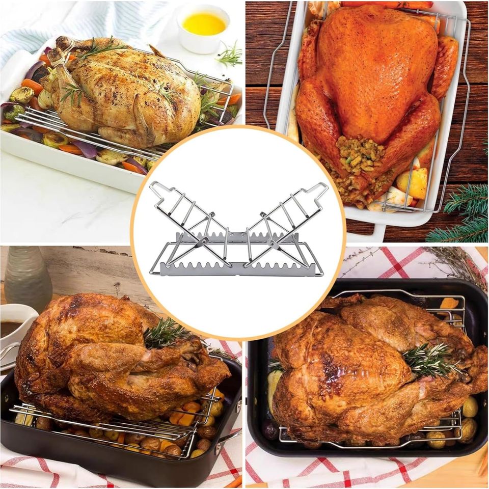 Adjustable Folding V-shaped Stainless Steel Roasting Rack