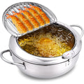 Multifunctional Stainless Steel Oil Fryer Pan with Thermometer 1-2L Capacity