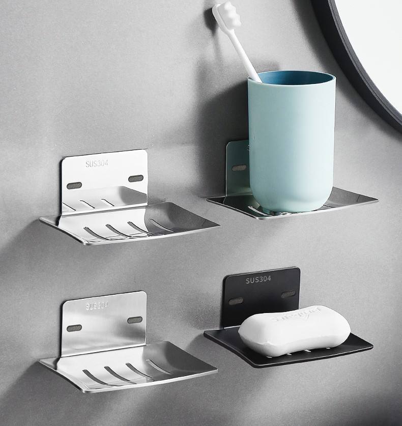 Modern White Stainless Steel Wall Shower Sponge Drain Rack Sink Shelf Bathroom Soap Dish Holder