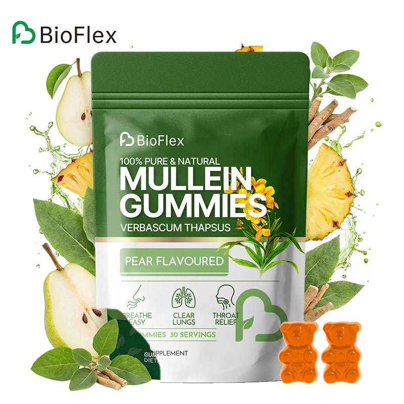 Bioflex 60 Count Bear Gummies Mullein Leaf Extract Dietary Supplement Sugar-Free Mullein Gummies for Lung Cleansing and Immune Support