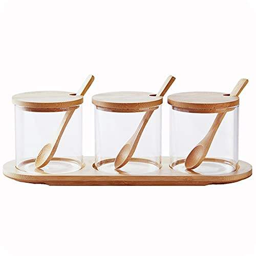 Spice Glass Kitchen Set with Lid Salt and Pepper Containers Food Storage Box with Spoons