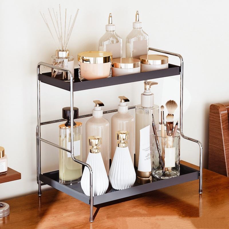 2-Layer Multifunctional Metal Storage Shelf for Bathroom Cosmetic Organizer