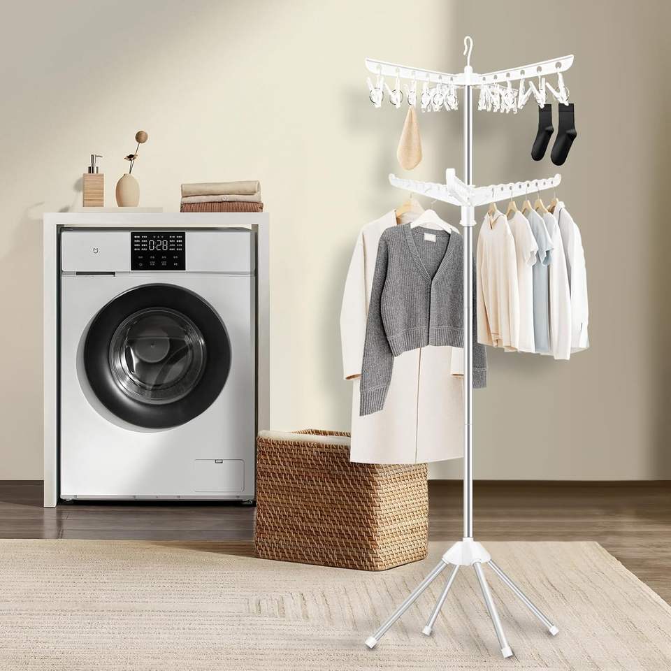 Foldable Multifunctional Laundry Dryer with Rotating Clothes Hanger Arms