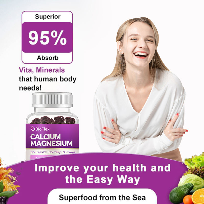 OEM Calcium-Magnesium Gummy Bears Plant-Based Calcium Supplement with Irish Moss & Elderberry for Bone, Muscle, Calm Mood, and Sleep Support