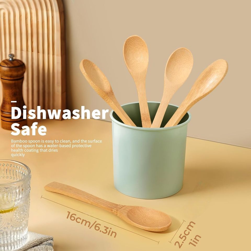 Modern Bamboo Long Handle Spoon Cutlery Set Heat-Resistant Kitchenware for Party for Honey/Coffee/Coconut Oil Soup More