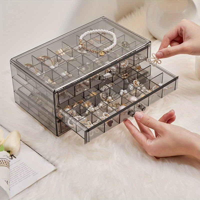 Modern Transparent Jewelry Storage Box with Drawers for Rings Earrings Necklaces Large Capacity Acrylic Organizer 72 Compartments