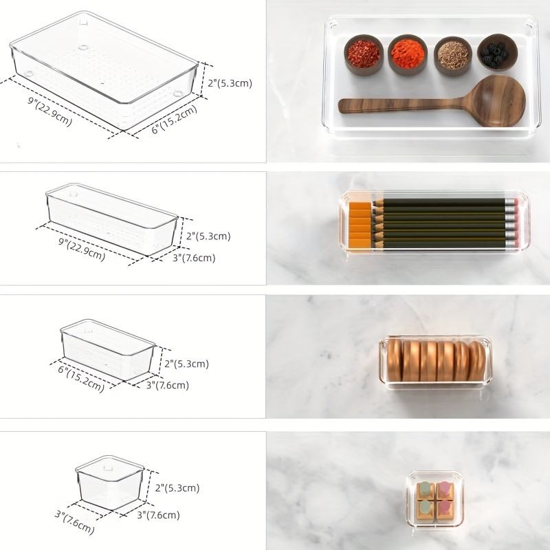 Multifunctional Transparent Drawer Organizer Set in 4 Sizes for Makeup/Jewelry/Office/Bathroom