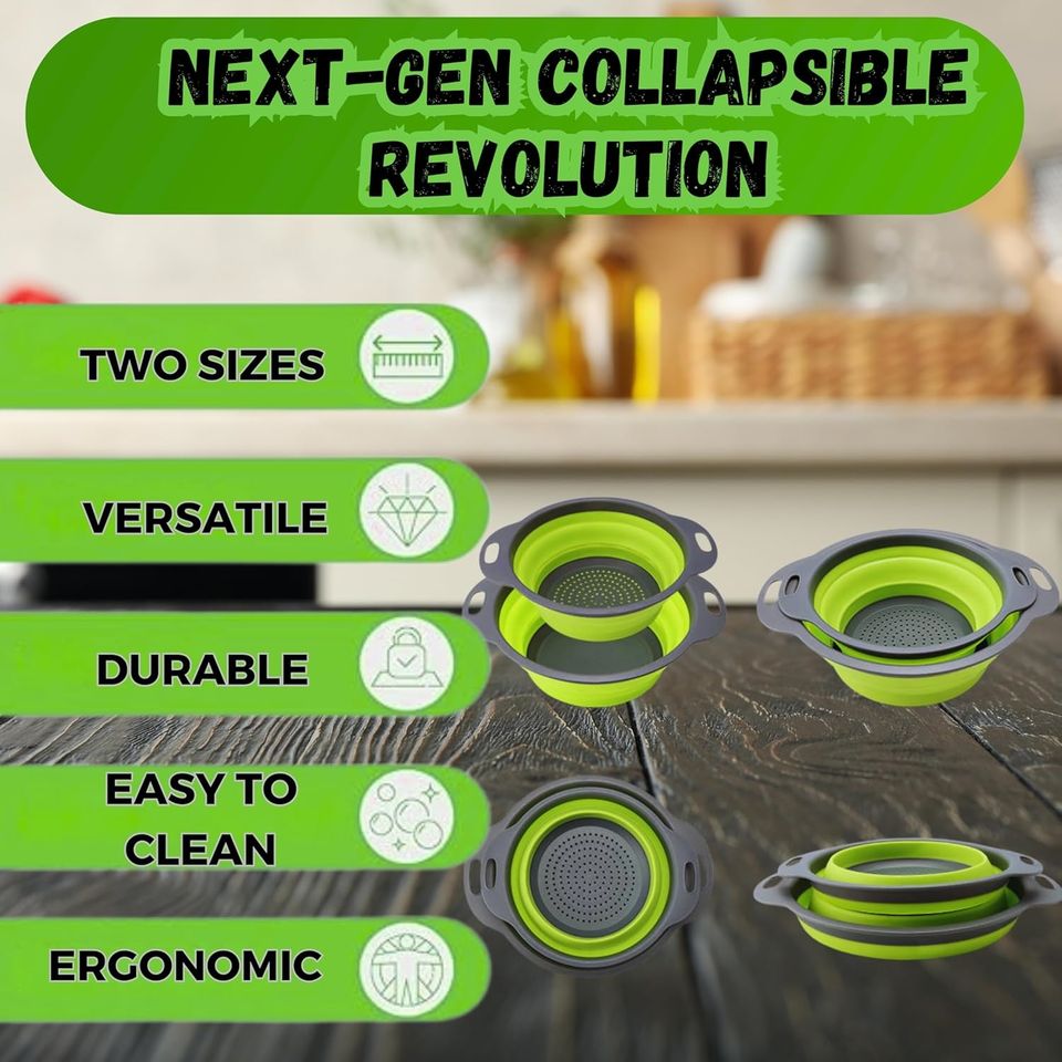 Multifunctional Silicone Folding Kitchen Baskets, Drain Trays & Fruit Storage Baskets, Rotating Vegetable Sieves & Strainers