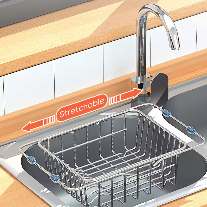 Expandable Stainless Steel Kitchen Dish Plate Basket Metal Wire Dish Rack Drainage Basket